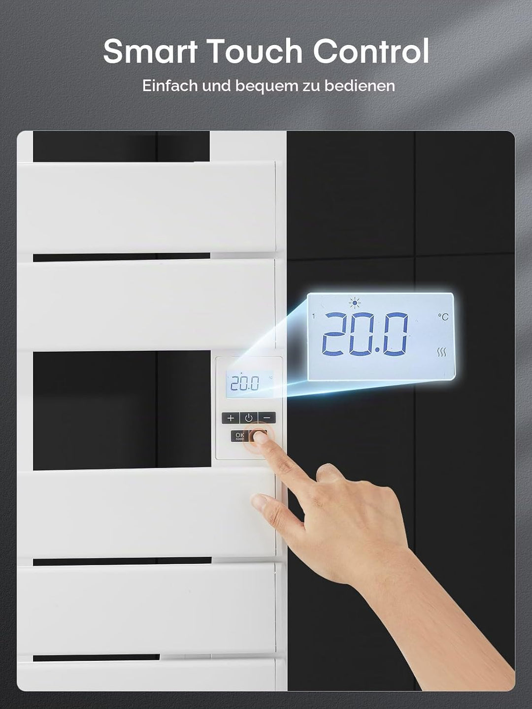 Badheizkörper Elektrisch, 600 x 1010 mm Handtuchheizkörper, mit Timer, Mehrstufiger Temperatureinste