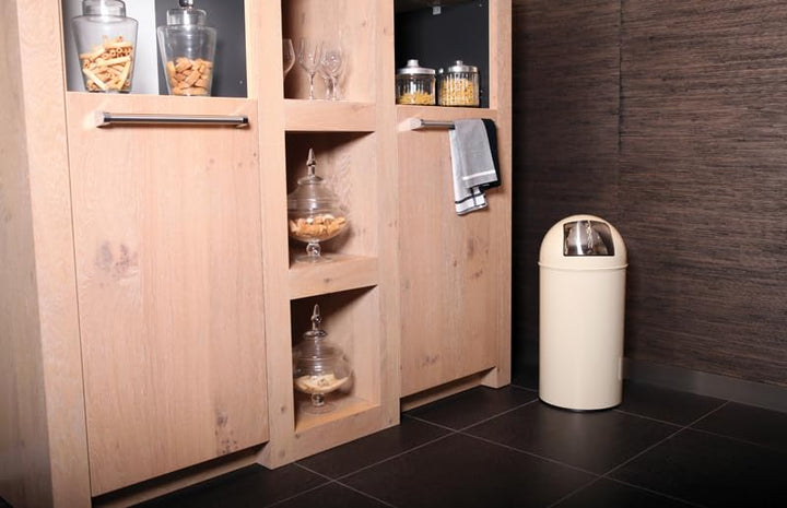 PROREGAL Abfallbehälter mit Pushdeckel & Inneneimer aus Metall | 40 Liter, HxBxT 74x34x34cm | Creme,