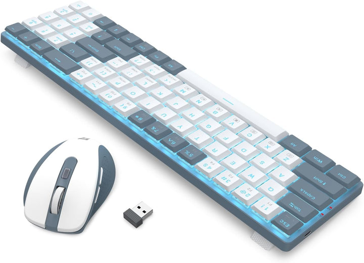 Redragon BS-8773 Tastatur & Maus, Blaue Beleuchtung, 2,4 GHz, rote Schalter, Grau-Weiss, Weiss