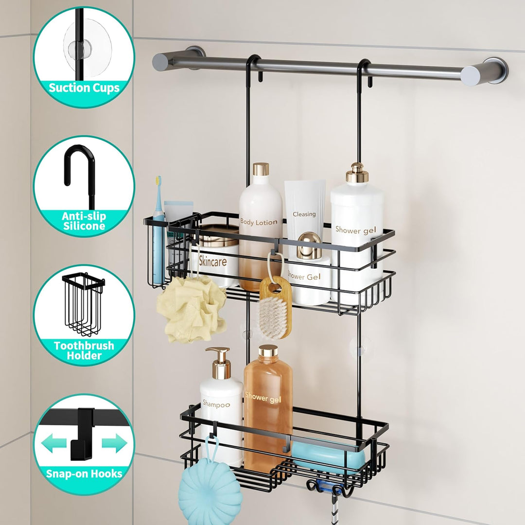 HapiRm Duschregal zum Hängen Duschablage Hängend - 2-Tier Duschablage zum Hängen mit Haken und Zahnb