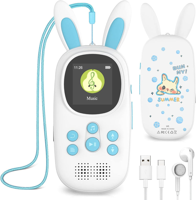 16GB Bluetooth MP3 Player Kinder, Niedlicher Hase Kinder Musik MP3 Player mit Kopfhörer & Lautsprech