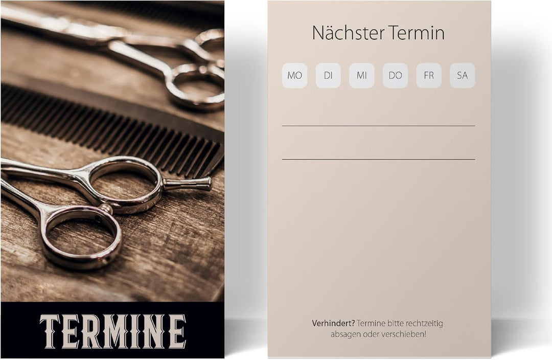 500 Friseur- o. Barbershop-Terminkarten BARBER mit Terminfeld und Stempelfläche auf der Rückseite, d