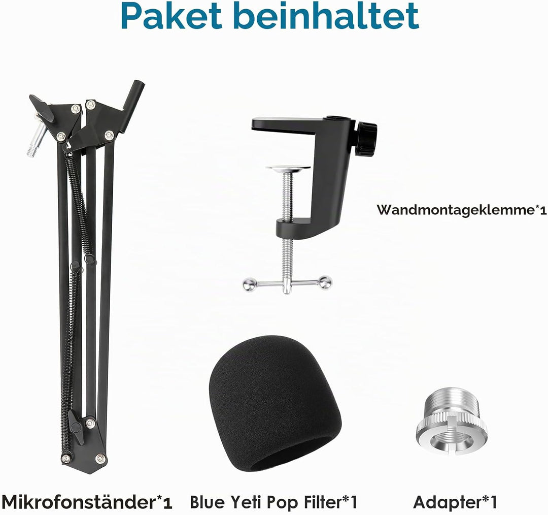 YOUSHARES Blue Yeti Mikrofon Arm, Blue Yeti Mikrofonständer mit Popschutz, Mikrofonarm mit Windschut