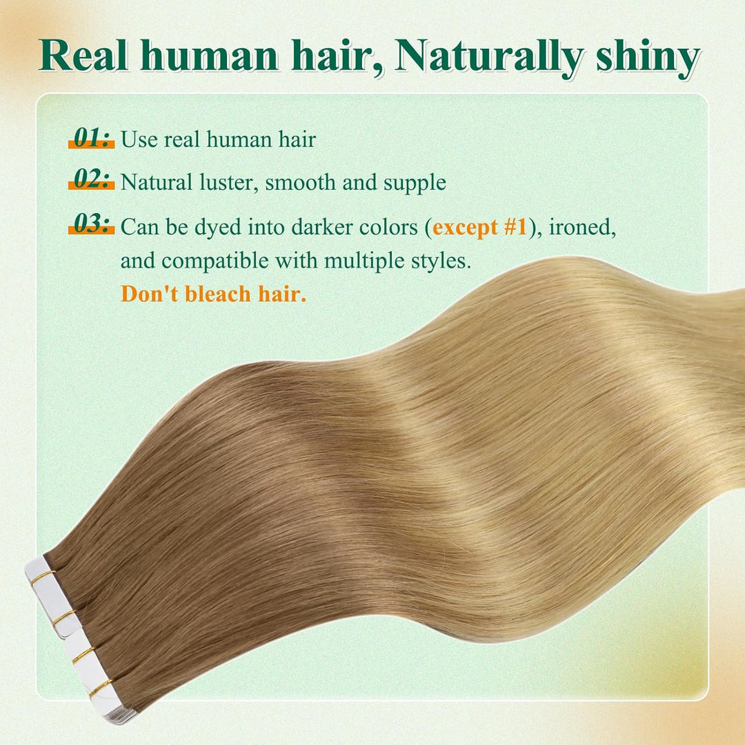 Easyouth Tape in Extensions Echthaar Tape in Extensions Goldbraun Mix Dunkelgolden Blond Tape in Ext