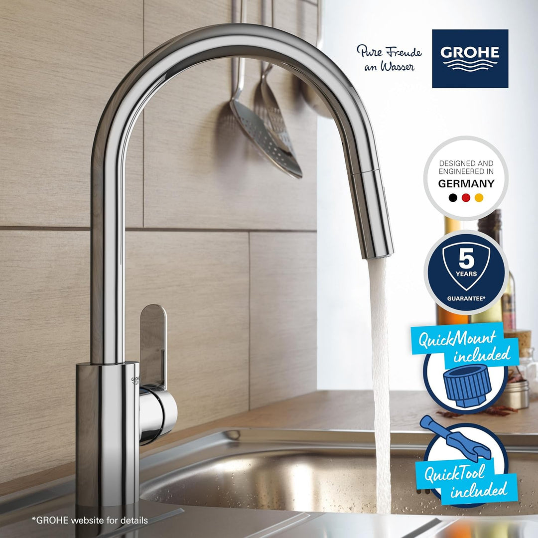 GROHE Get | Küchenarmatur - Einhand-Spültischbatterie, mit herausziehbarer Dual Spülbrause | C-Ausla