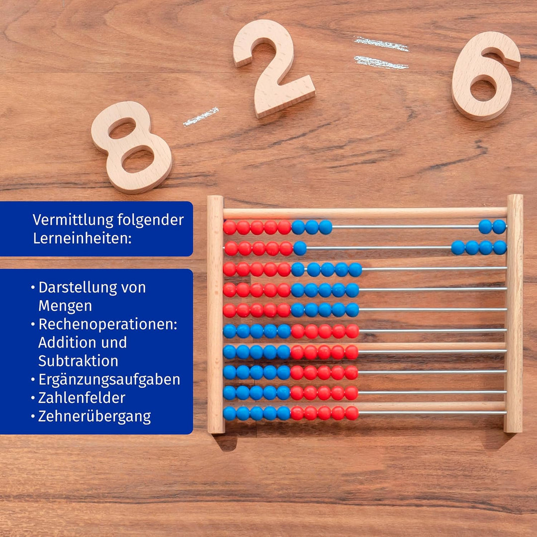 Betzold - Holz-Rechenschieber Grundschule 100 - Abakus Rechenrahmen Rechnen lernen Rot/Blau, Rot/Bla