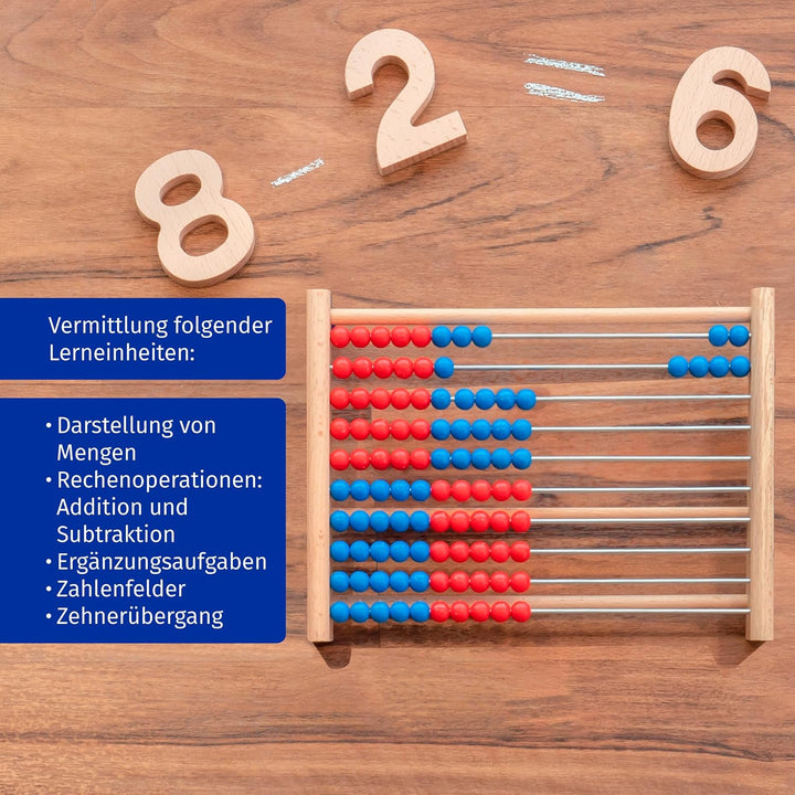 Betzold - Holz-Rechenschieber Grundschule 100 - Abakus Rechenrahmen Rechnen lernen Rot/Blau, Rot/Bla