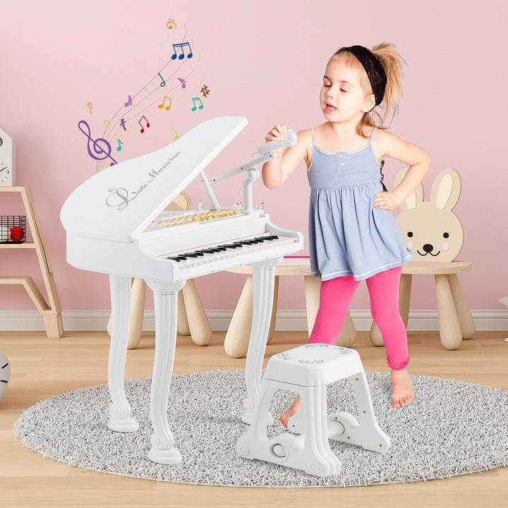 COSTWAY Kinder Keyboard mit 37 Tasten & Hocker, elektronische Klaviertastatur tragbar mit Mikrofon,