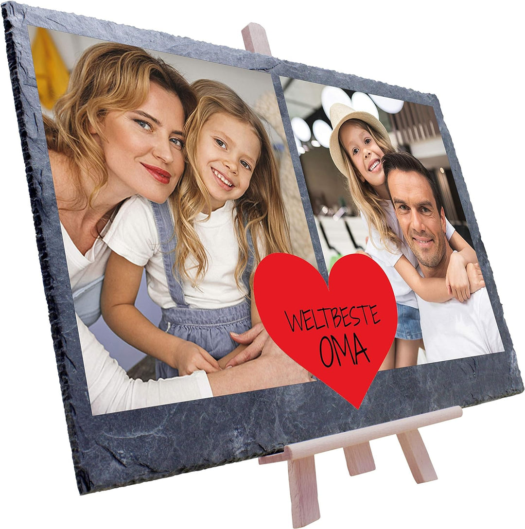 wandmotiv24 Schiefertafel Beste Oma, Mit Ihrem Foto Bedrucken Lassen, 2 Farb-Fotos, Rotes Herz und S