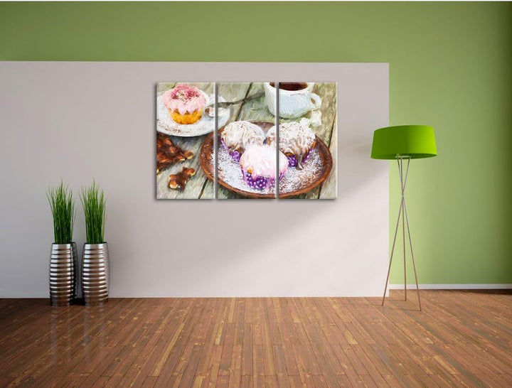 Pixxprint Köstliche Cupcakes als Leinwandbild/Grösse: 3 Teilig (120x80) cm/Wandbild/Kunstdruck/ferti