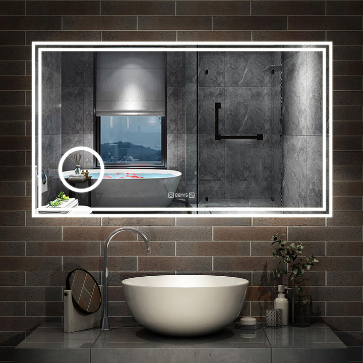 Aica Sanitär LED Badspiegel 100×60cm Schminkspiegel Uhr Kalt/Neutral/Warmweiss dimmbar Touch/Wandsch