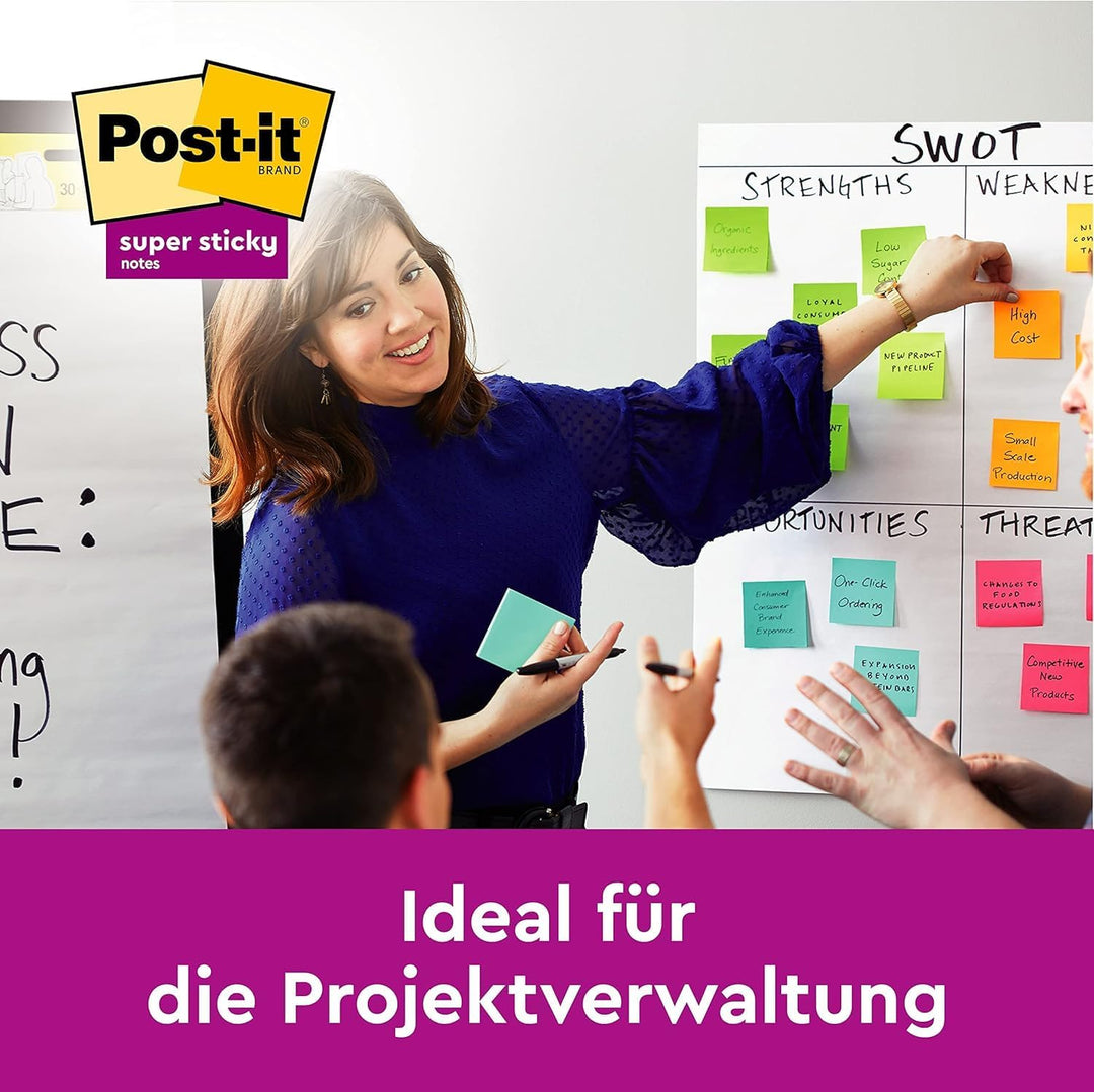 Post-it Super Sticky Notes Carnival Collection, Vorteilspackung mit 12 Blöcken, 90 Blatt pro Block,