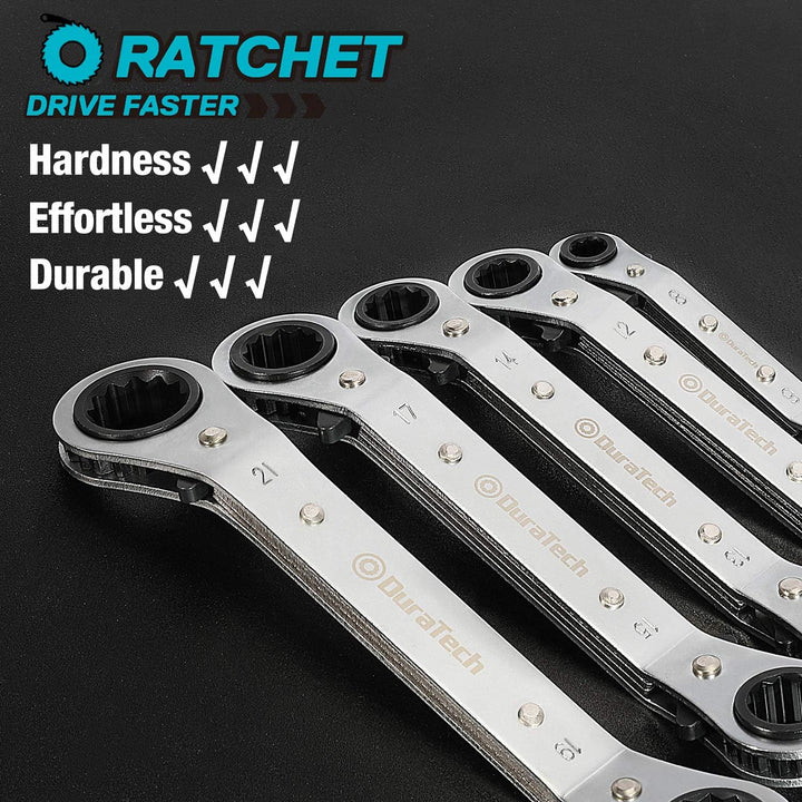 DURATECH Doppel-Ratschenschlüssel-Satz, Ratschen-Ringschlüssel-Satz, Doppelringschlüssel Ratsche Gek