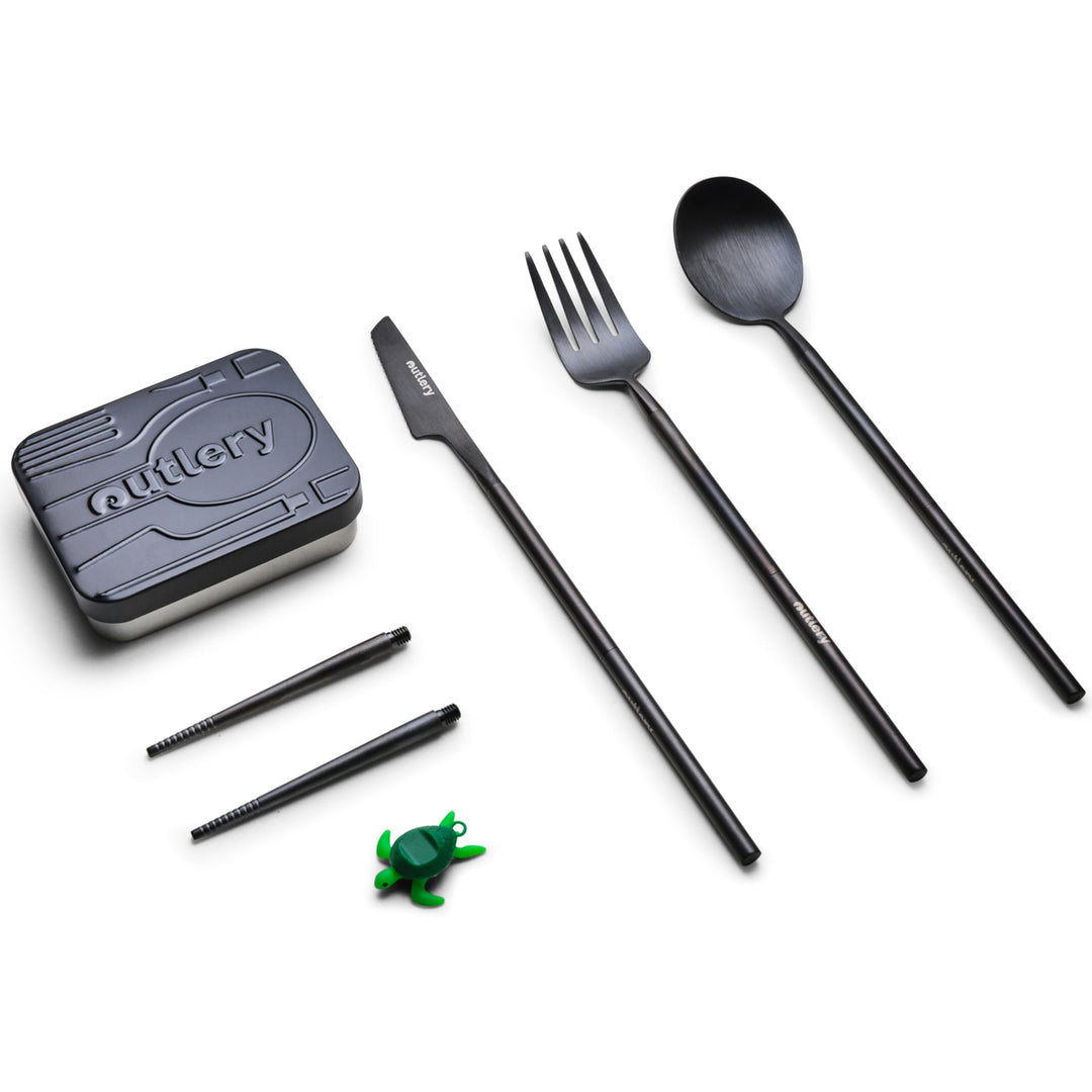 Reisebesteck von Outlery | Camping Besteckset für 1 Person mit Essstäbchen und Etui in Hosentaschenf