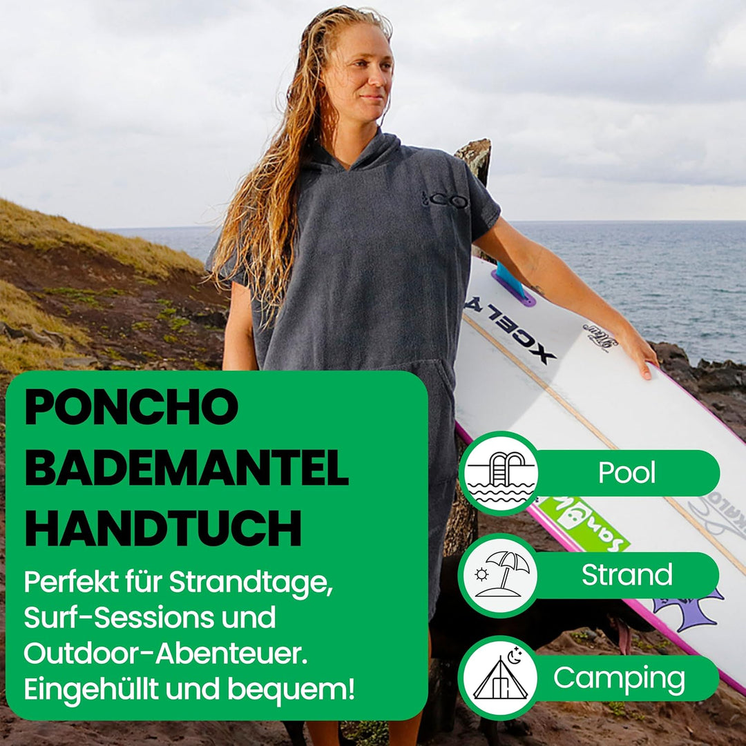 COR Surf Handtuch Poncho für Erwachsene - Weicher, schnell trocknender Bade Poncho aus Mikrofaser, K