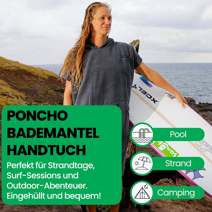 COR Surf Handtuch Poncho für Erwachsene - Weicher, schnell trocknender Bade Poncho aus Mikrofaser, K