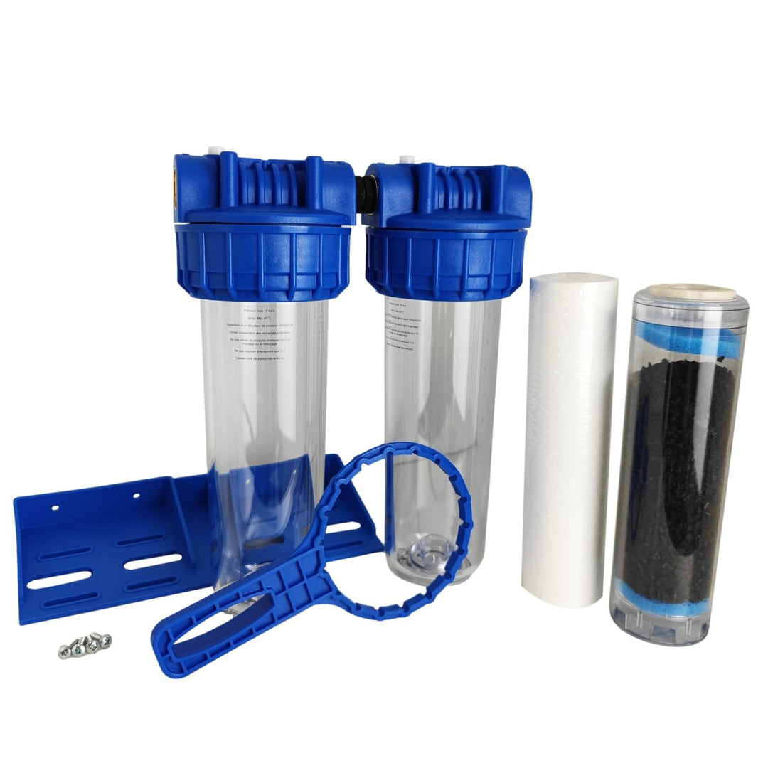 Doppelter Wasserfilterhalter 9"3/4 20/27f Mit 20µm Sediment Und Aktivkohlekartusche