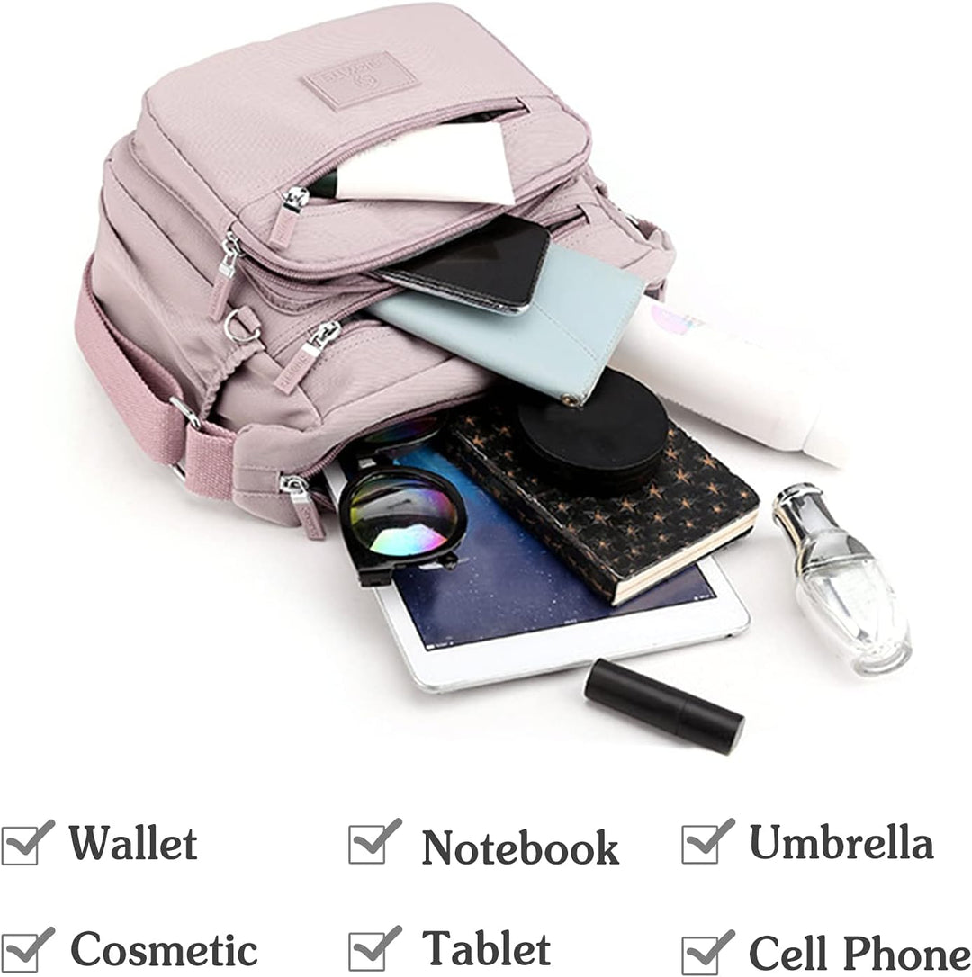 PORRASSO Damen Umhängetasche Casual Schultertasche Multi Tasche Nylon Handtasche für Reisen Wandern