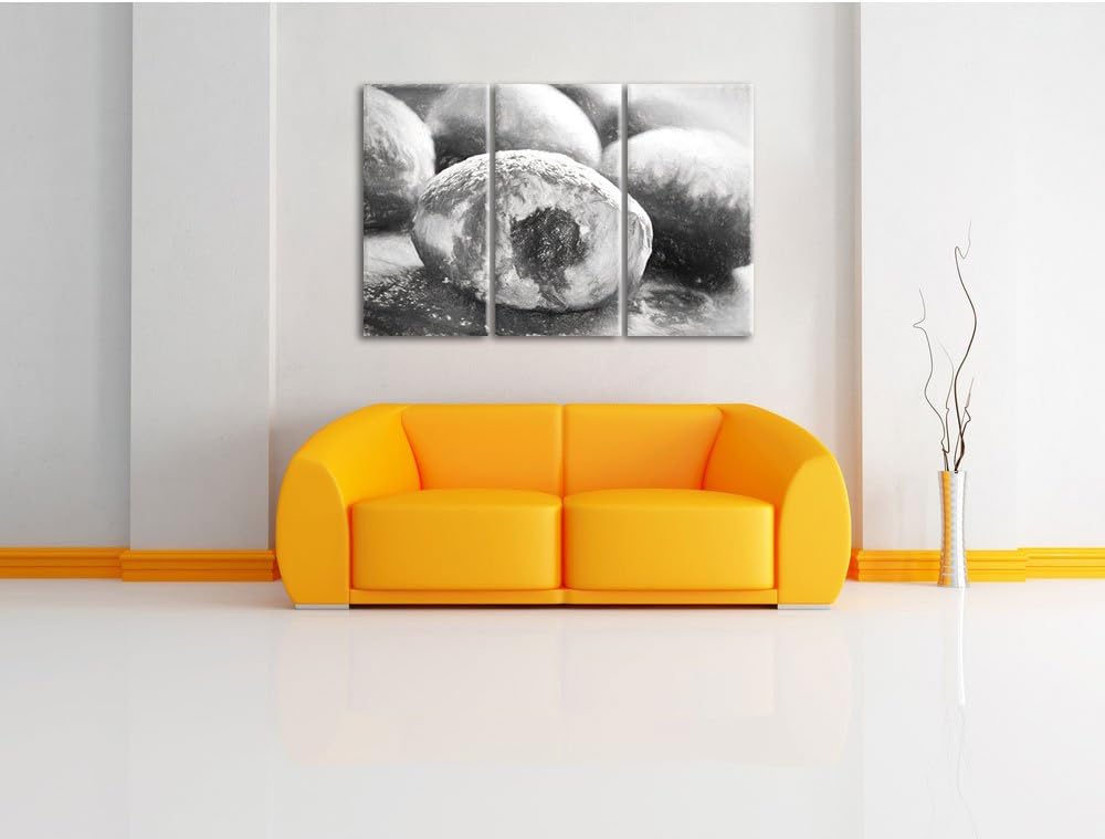 Pixxprint Lecker gefüllte Krapfen Kohle Zeichnung Effekt 3-Teiler Leinwandbild 120x80 Bild auf Leinw