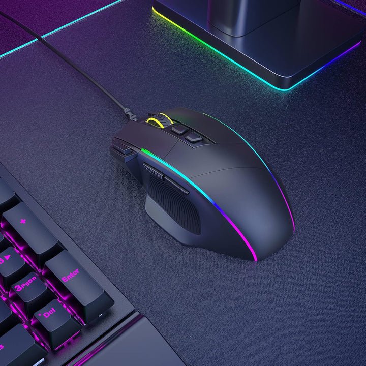 Gaming Maus, Gaming Mouse mit 8 Programmierbare Tasten und Einstellbar 8000 DPI, RGB Beleuchtung PC