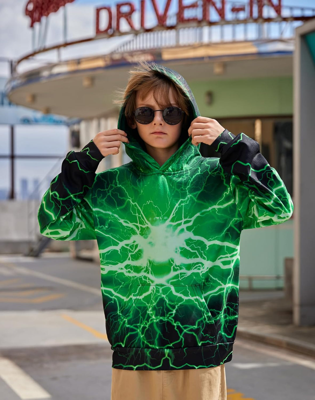 AIDEAONE Jungen Mädchen 3D Hoodie Kapuzenpullover Sweatshirt Mit Kapuze, Schwarz C23 5-6 Jahre