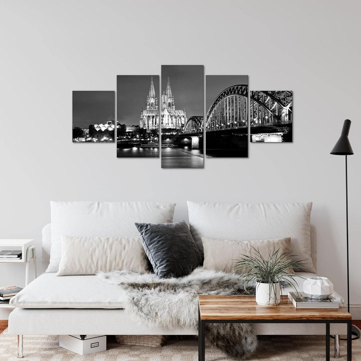 Runa Art Wandbilder Köln 5 Teilig Bild auf Vlies Leinwand Deko Wohnzimmer Schlafzimmer Skyline Schwa