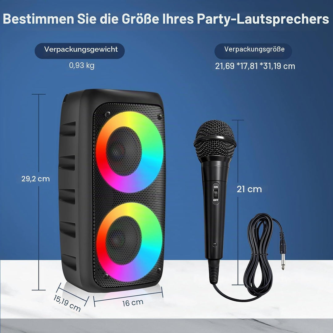 Karaoke Machine for Adults Kids,Colorful LED Lights, Portable Bluetooth Speaker with 1 Wired Mic Sup