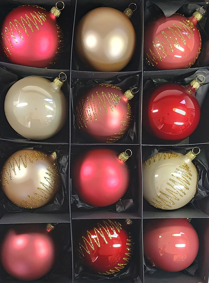 Thüringer Christbaumschmuck Exclusiv ROSA Creme Mix 8cm Handarbeit Germany 12er Set rosa Champagner