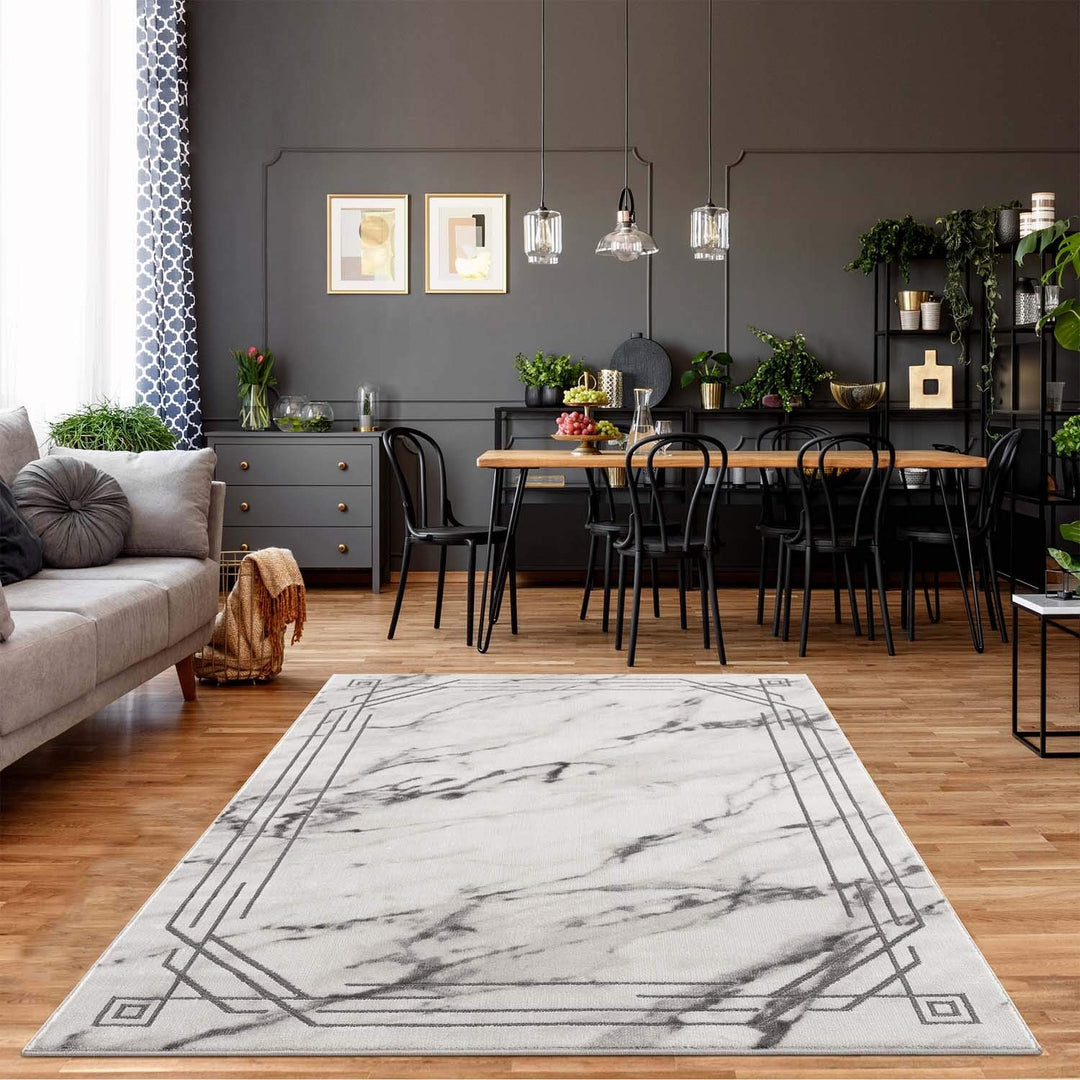 carpet city Teppich Wohnzimmer - Bordüre 120x170 cm Grau Meliert - Moderne Teppiche Kurzflor 120x170
