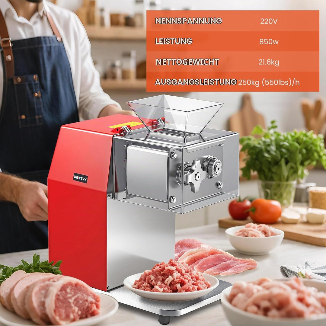 NEWTRY 850W Kommerzielle Fleischschneidemaschine zum Schneiden, Zerteilen und Würfeln von knochenlos