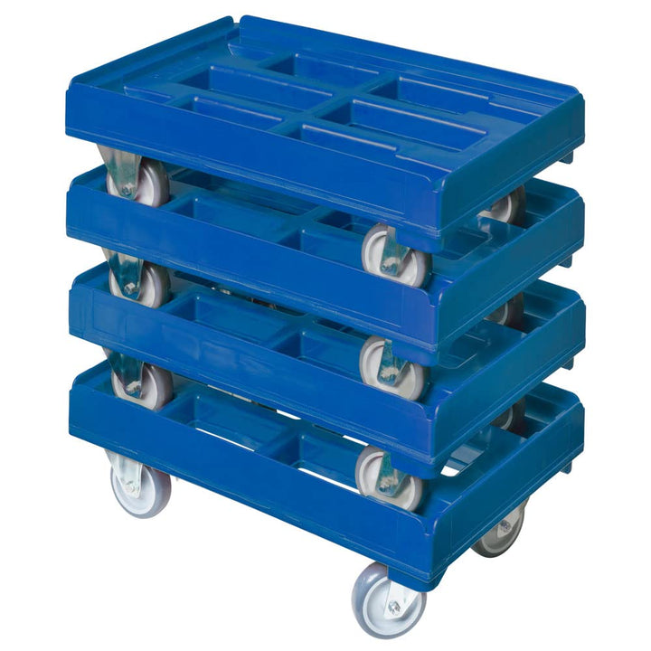 4 Stück Hygiene Transportroller für Kisten 60 x 40 cm mit 2 Bock- und 2 Lenkrollen in blau