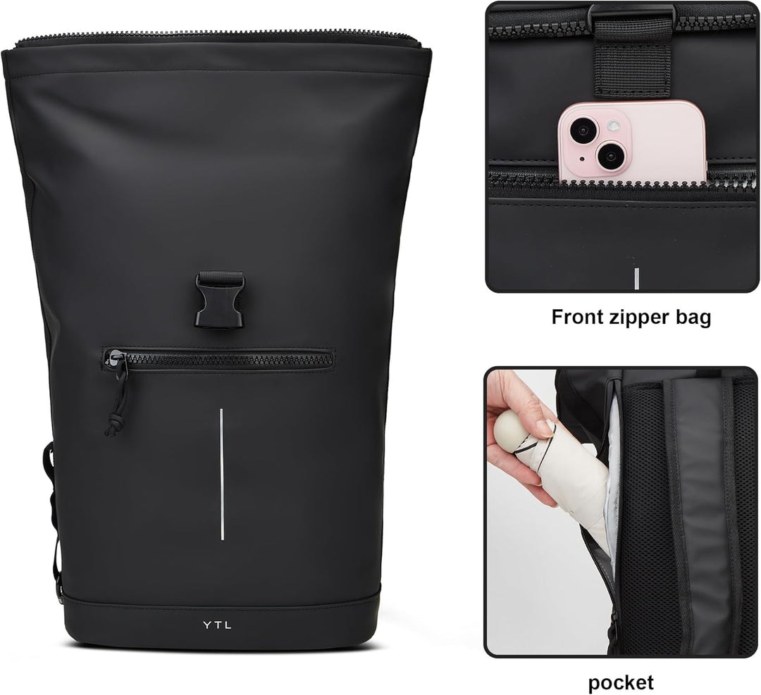 YTL Rolltop Wasserdicht Rucksack für Damen & Herren,mit Laptopfach für 17 Zoll,Gross Elegantrucksack