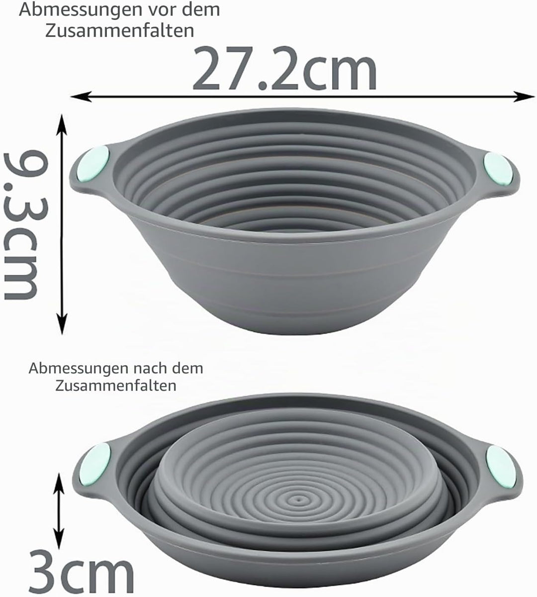 Silikon Gärkorb Brot Proofing Basket - 1 Stück, Grau, Gärkörbchen Rund, Geeignet für die Zubereitung