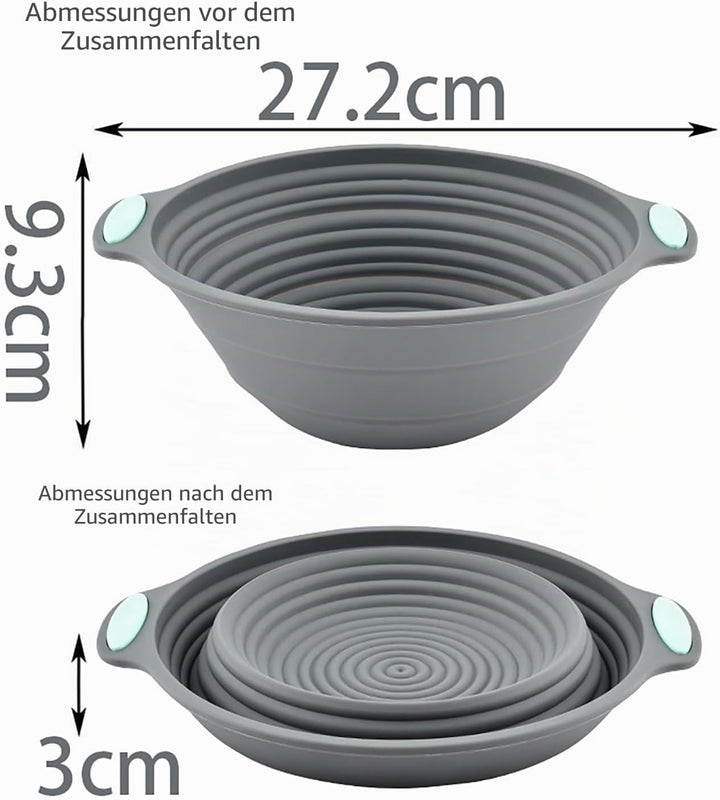 Silikon Gärkorb Brot Proofing Basket - 1 Stück, Grau, Gärkörbchen Rund, Geeignet für die Zubereitung