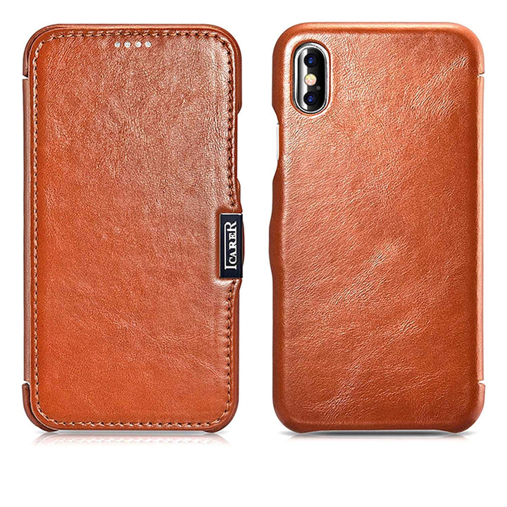 ICARER Hülle passend für Apple iPhone XS und iPhone X, Handyhülle mit echtem Leder, Case, Schutz-Hül