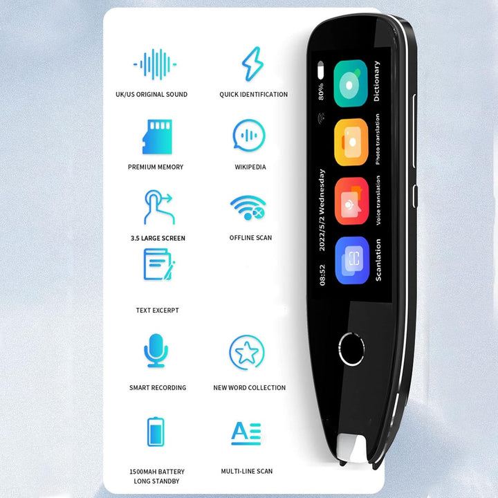Übersetzungsstift-Scanner, 134-Sprachen-Übersetzungsgerät mit 3,5-Zoll-Touchscreen, Bluetooth-Offlin