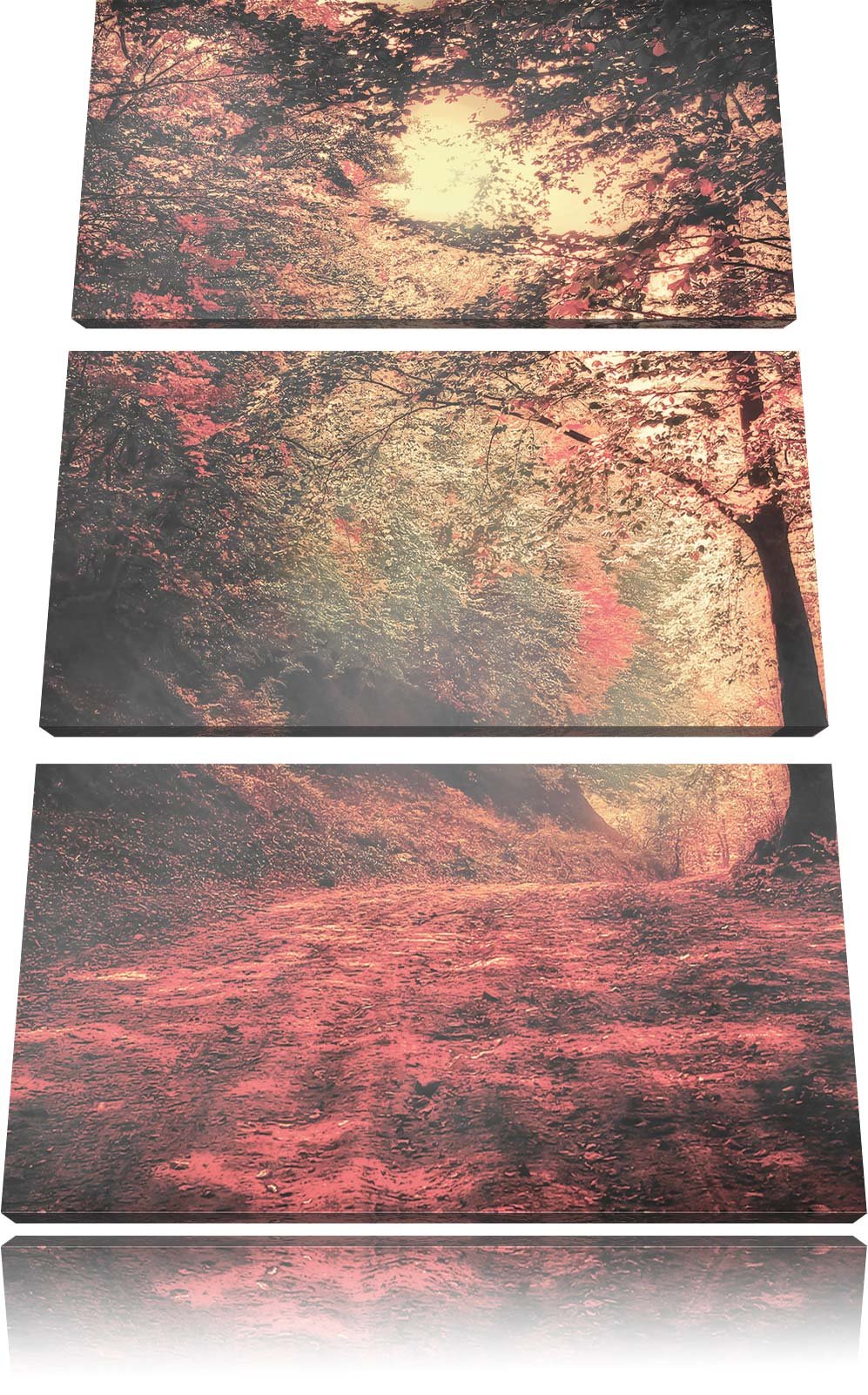 Pixxprint traumhafte Waldstrasse im Herbst / 3-Teilig/Gesamtmass 120cm Leinwandbild bespannt auf Hol