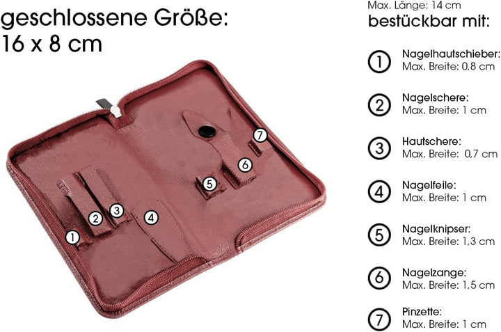 REMOS Nageletui leer aus echtem Leder zum Bestücken mit 7 Instrumenten - rot
