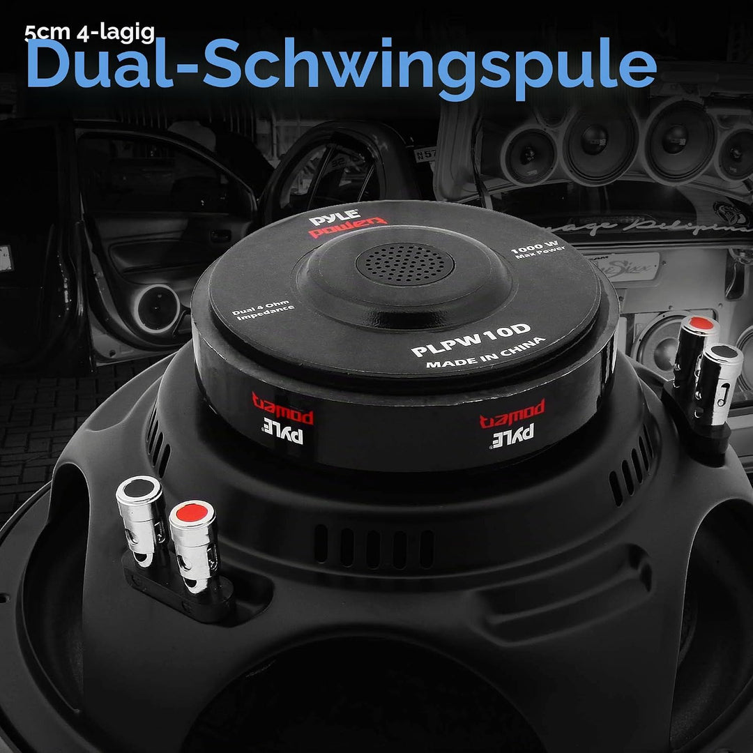 Pyle PLPW10D Subwoofer 1000 W 25,4 cm, Doppelschwingpule, 4 Ohm