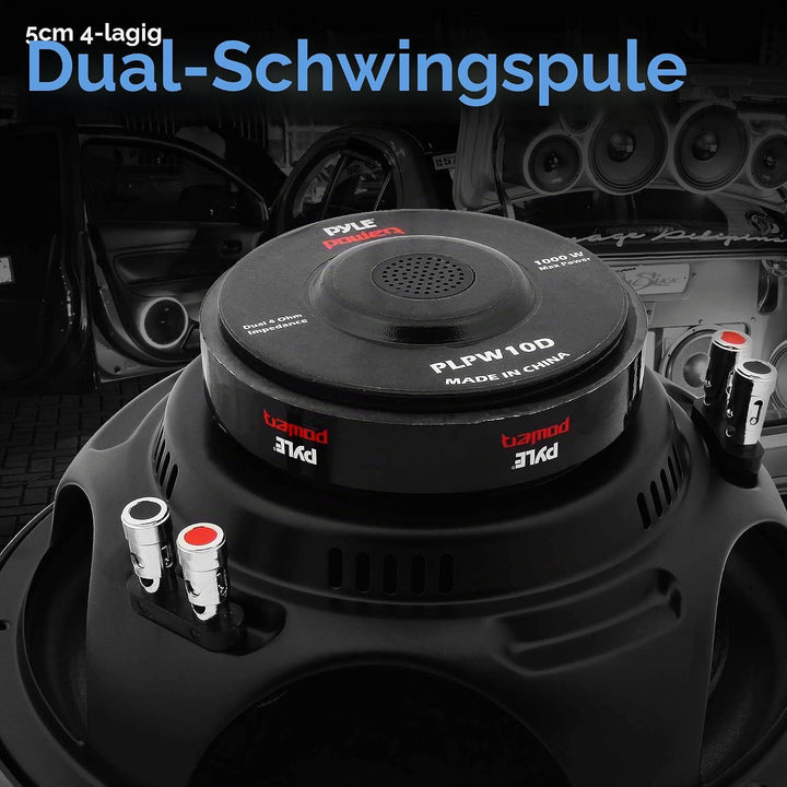 Pyle PLPW10D Subwoofer 1000 W 25,4 cm, Doppelschwingpule, 4 Ohm