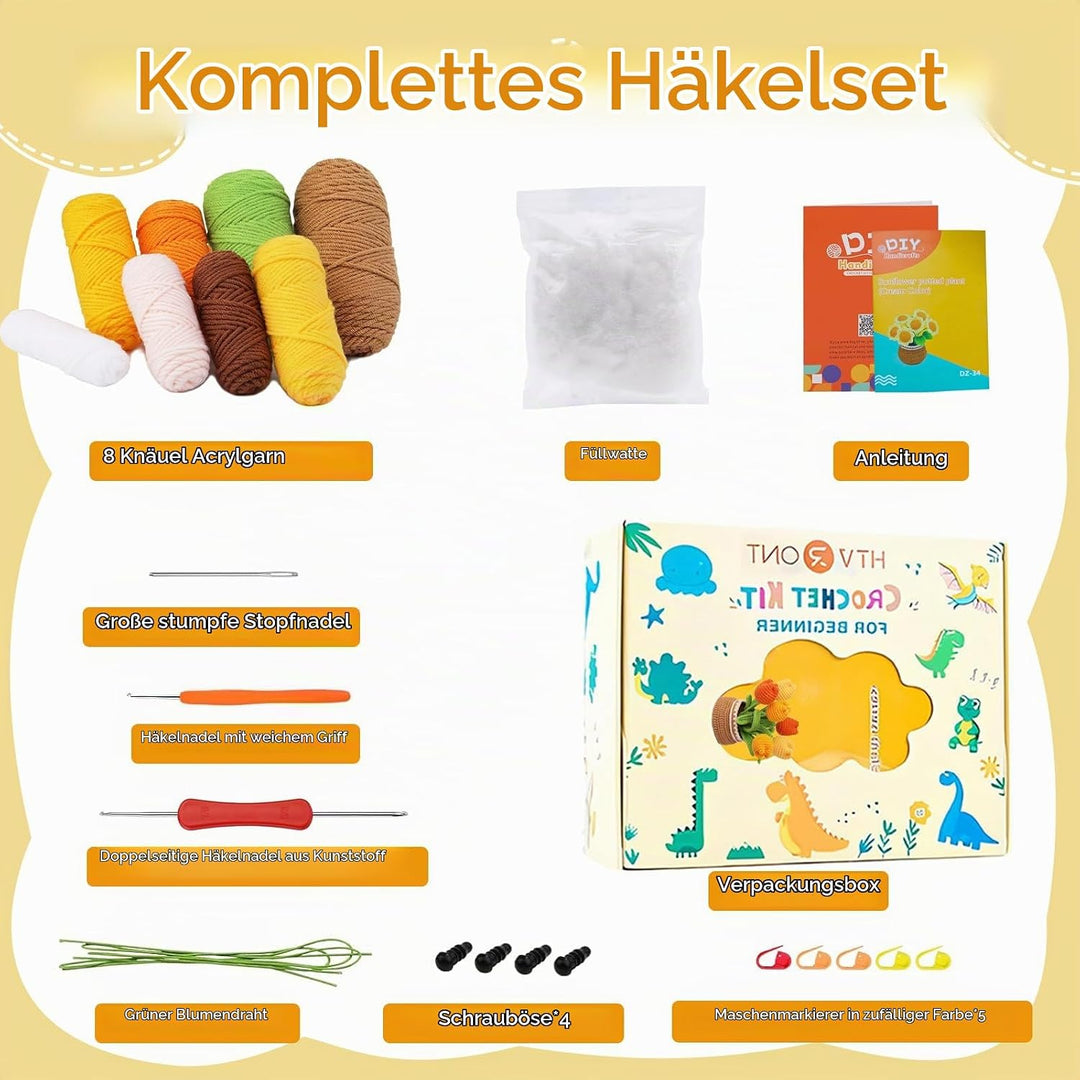 Lonsien Häkelset Kinder Tulpen Häkeln für Anfänger Komplett Amigurumi set Stricken für Anfänger Set
