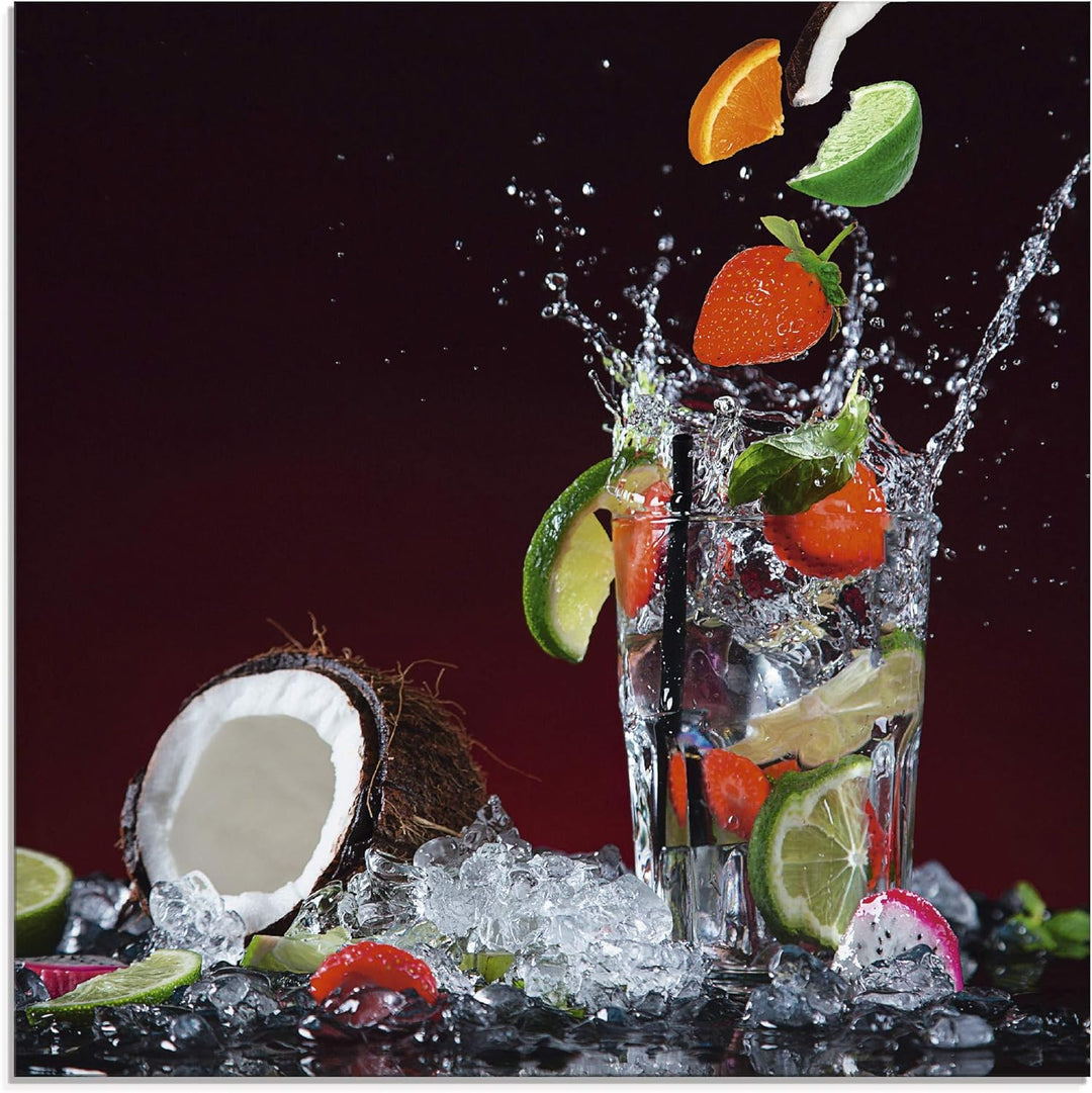 ARTland Glasbilder Wandbild Glas Bild einteilig 50x50 cm Quadratisch Früchte im Wasser Cocktails Fru