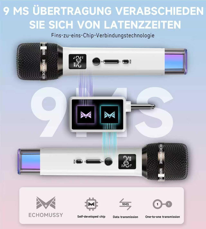 Mikrofon Kabellos, Mikrofone mit Eins-zu-Eins-Chip-Verbindung und LED-Leuchten, 40 Stunden Laufzeit,
