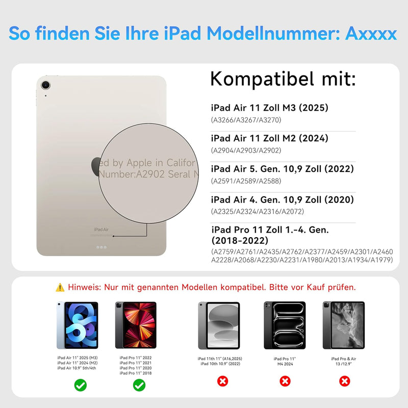 HOU für iPad Air 5 Hülle mit Tastatur für iPad Air 6 11 Zoll, für iPad Pro 11 Hülle mit Tastatur (4.