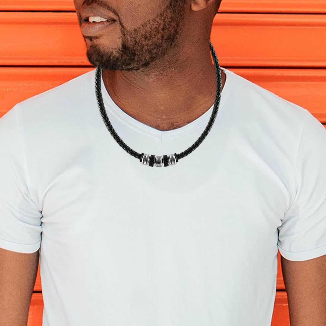 SHIEAGLELD Halskette Herren Leder, Herren Kette mit Edelstahl Halsband Anhänger, Geflochten Lederket