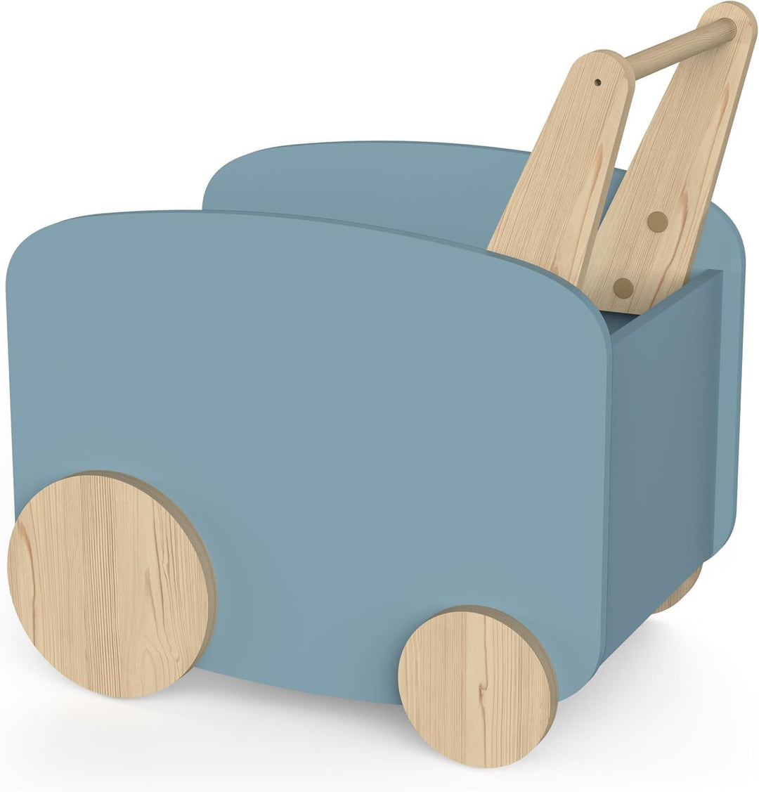 habeig Lauflernwagen, Spieltruhe, Spielzeugbox für Kinderzimmer, MDF &amp; Echtholz, 50x53x35 cm, Rollba