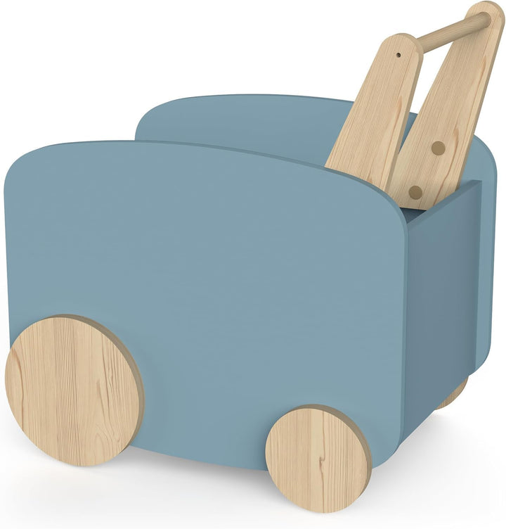 habeig Lauflernwagen, Spieltruhe, Spielzeugbox für Kinderzimmer, MDF &amp; Echtholz, 50x53x35 cm, Rollba
