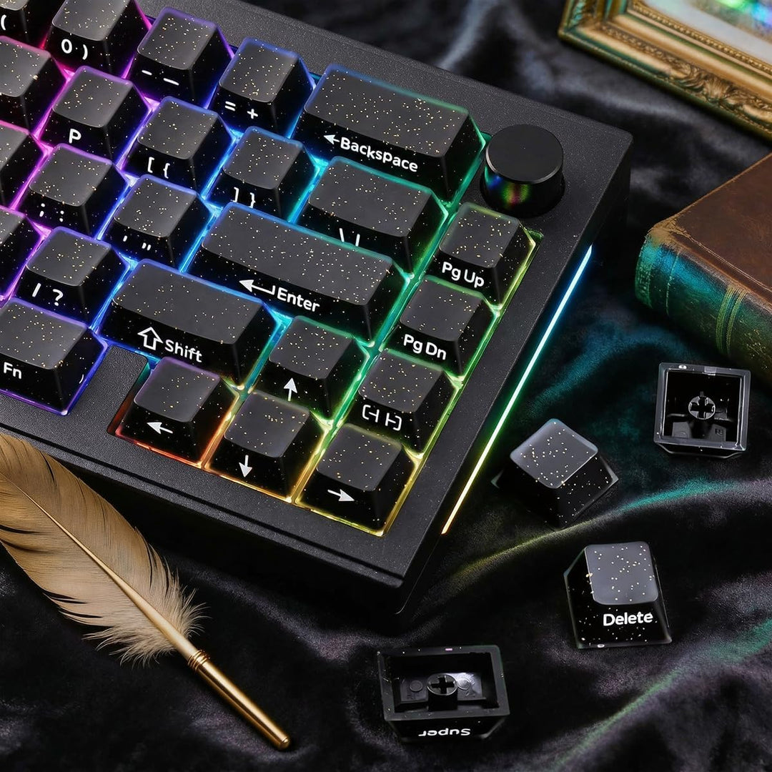 JakeTsai Velvet Crystal Jelly Black Keycaps, 126 Keys Double Shot Translucent PC Keycaps Dye-Sub Che