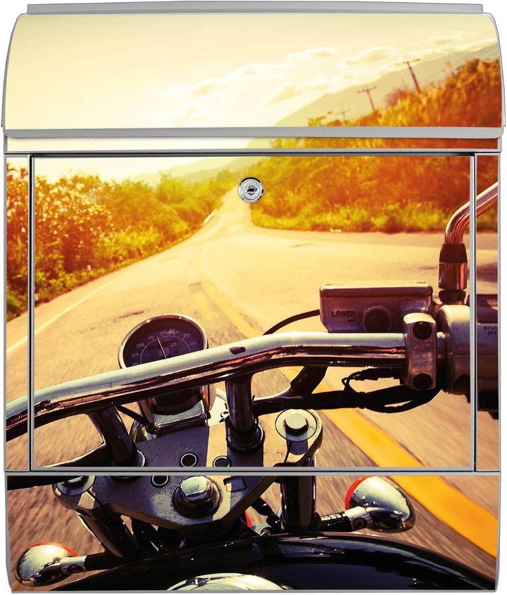 banjado® Design Briefkasten mit Motiv Easy Rider 39x47x14cm &amp; 2 Schlüssel - Briefkasten Stahl Silber