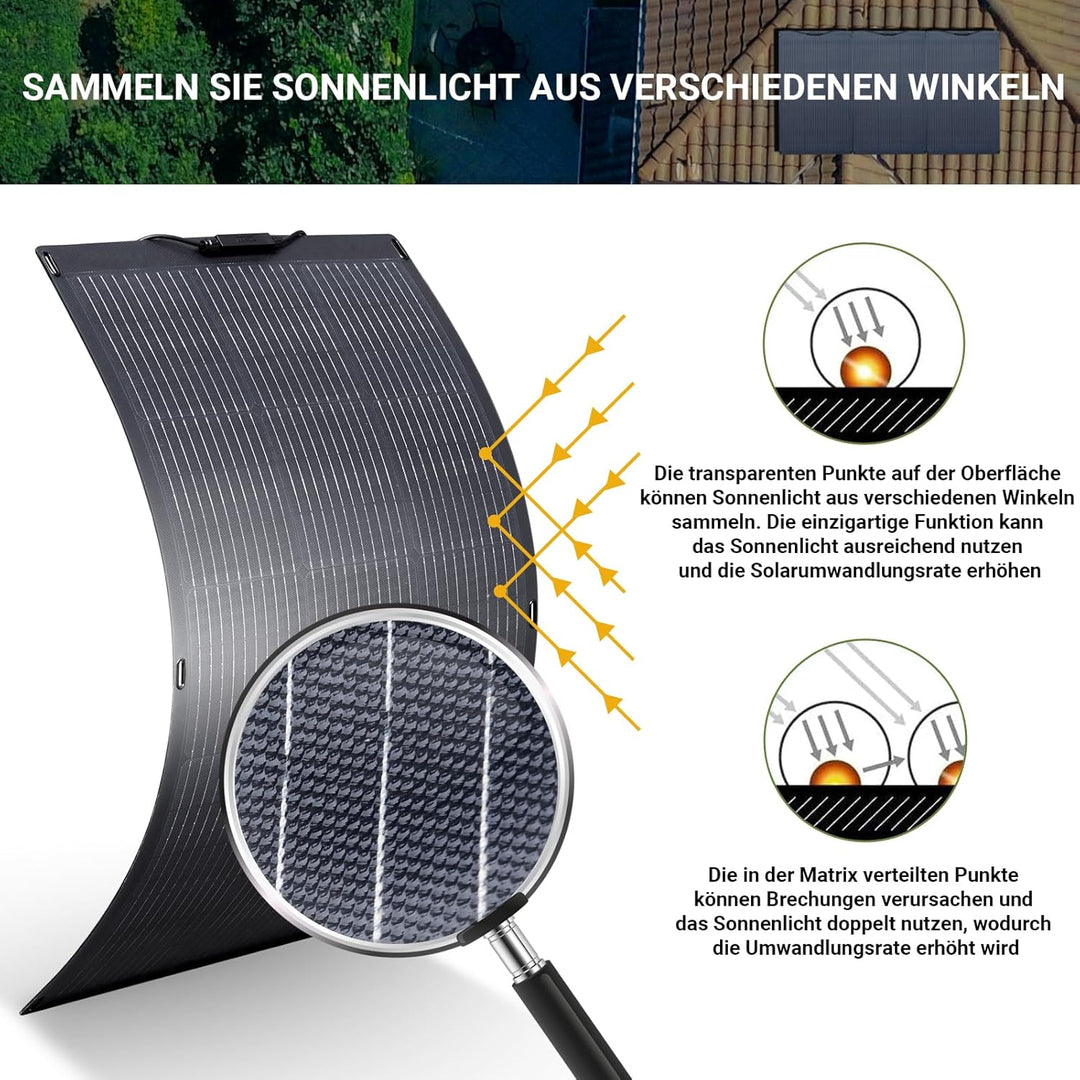 ALLPOWERS 100W Flexibles Solar Panel Monokristallines Solarpanel IP68 Hocheffizient Solarmodul Solar